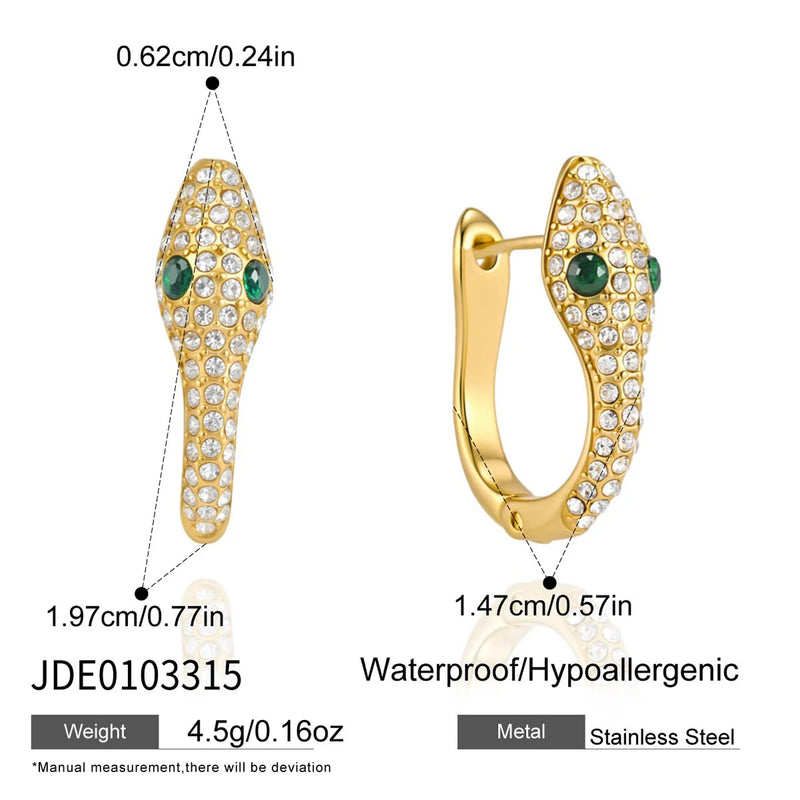 Kika Green Zircon White Crystal Snake Shape Clip Earrings
