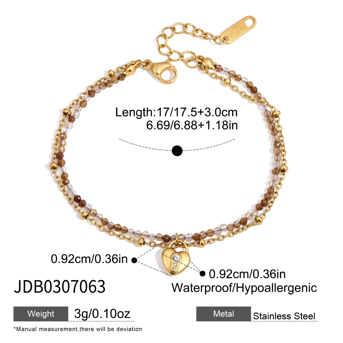 KIKA Vintage Geometric Pendant Natural Stone Beaded Bracelet For Women Minimalist 18K Gold PVD Plated Stainless Steel 316L Bracelet