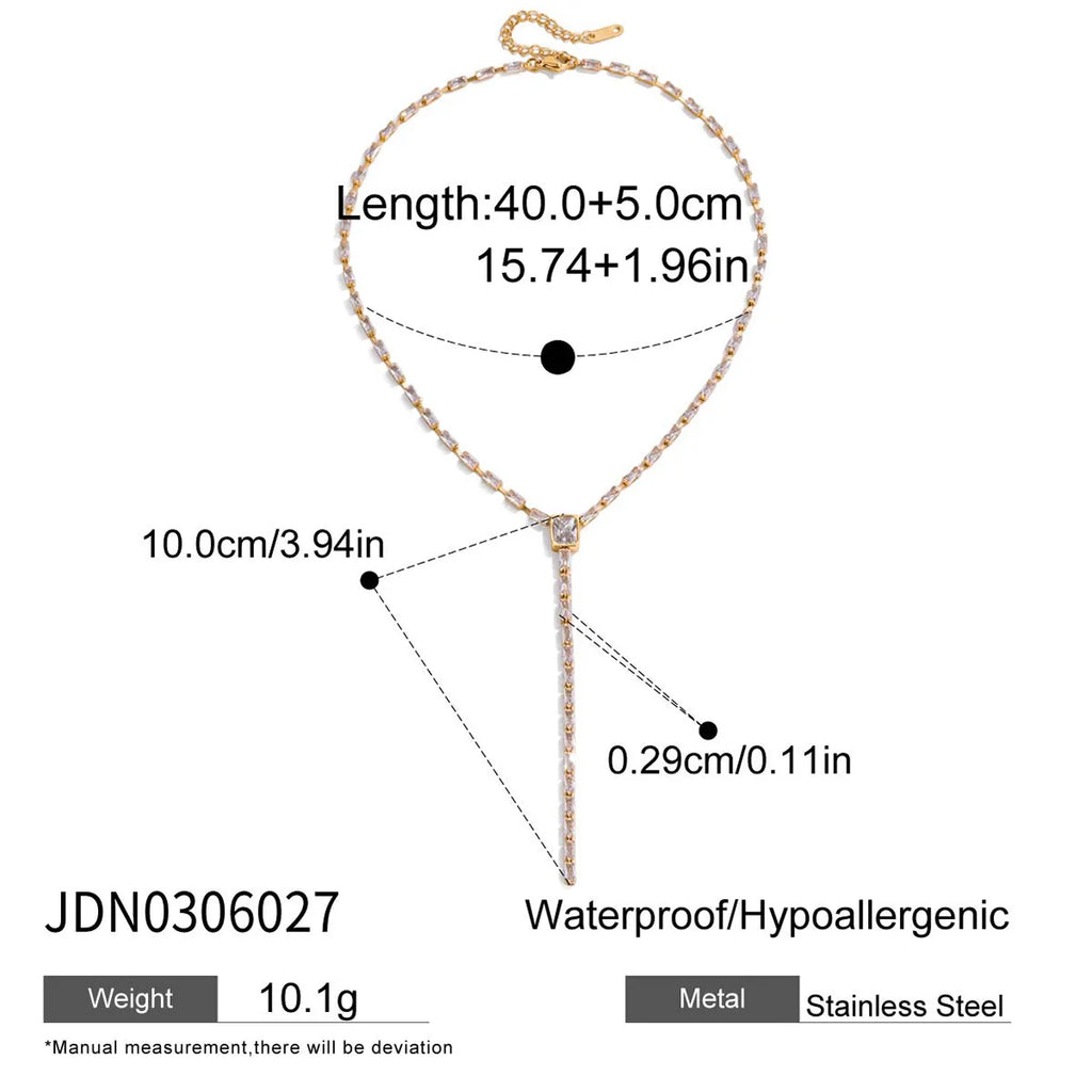 KIKA Delicate Zircon Pendant Y Shape Chain Necklace 18K Gold Plated Stainless Steel Necklace 316L