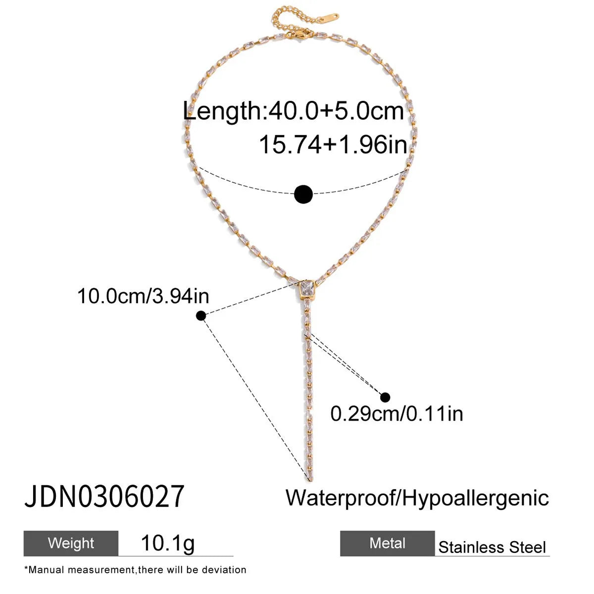 KIKA Delicate Zircon Pendant Y Shape Chain Necklace 18K Gold Plated Stainless Steel Necklace 316L