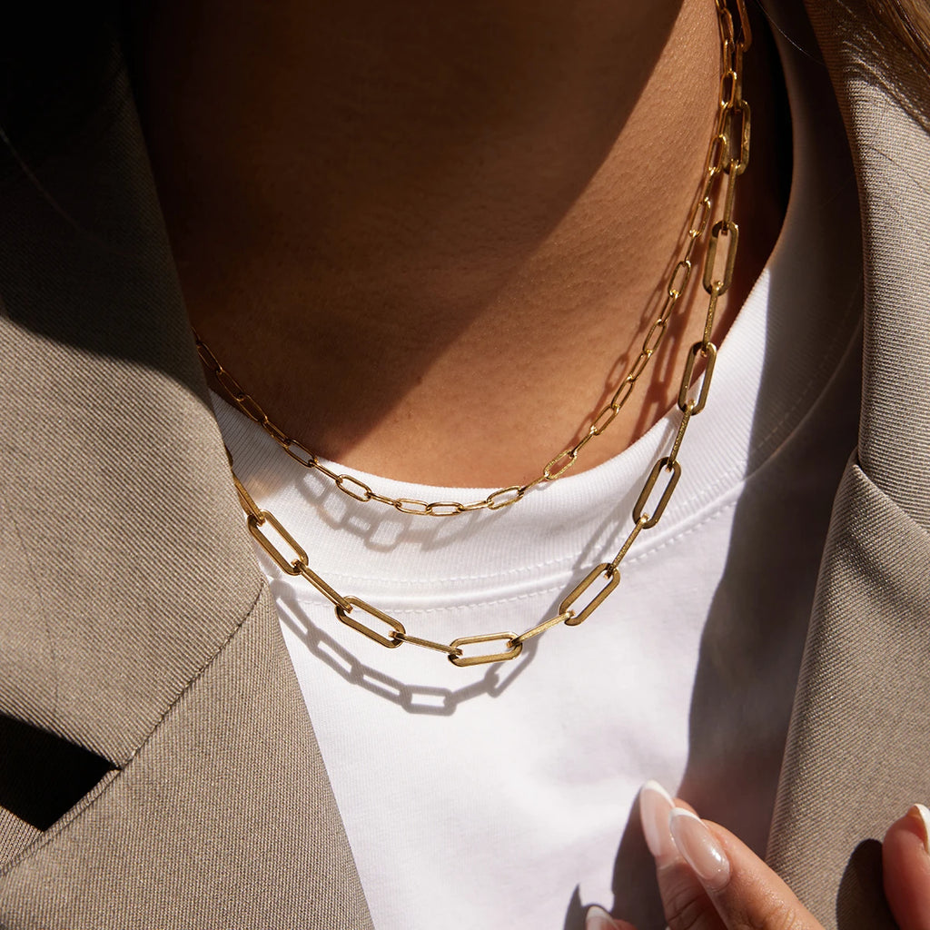 Kika Paper Clip Chain Double Layered Necklace