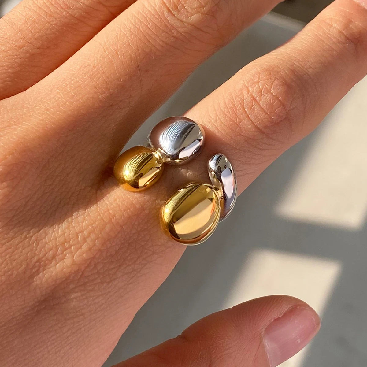 KIKA Fashion Statement Two Tone Ring 18k Gold Color PVD Plated Stainless Steel 316L Double layered Smooth Ring Stackable Ring