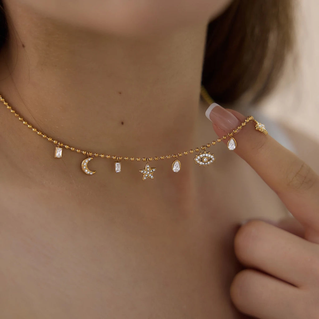Kika Classic Moon Star Eye Pendant Necklace