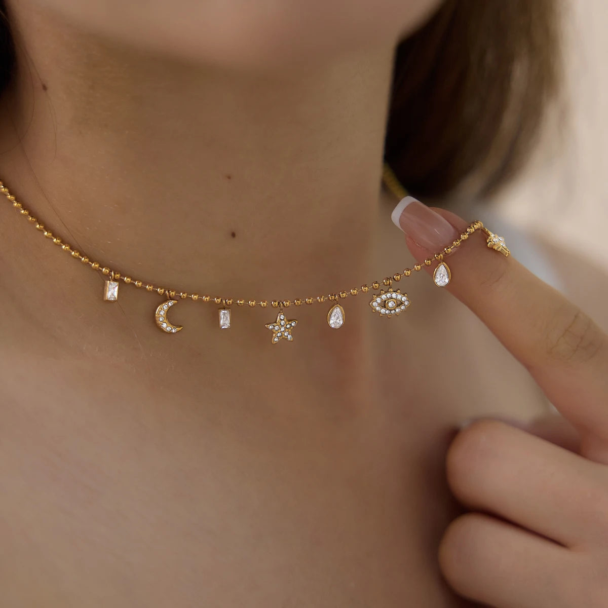 Kika Classic Moon Star Eye Pendant Necklace