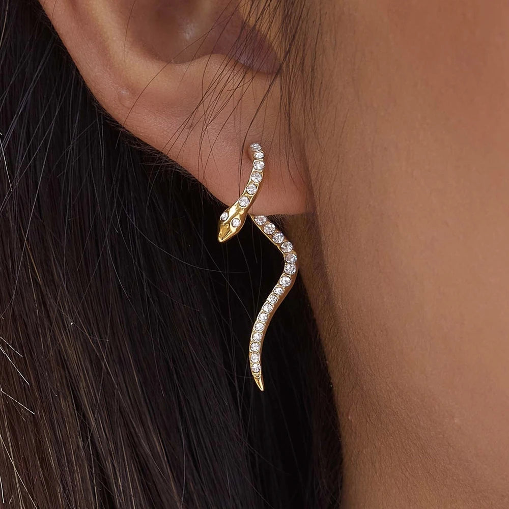 Kika Classic Crystal Snake Stud Earrings 18K Gold Plated Stainless Steel 316L