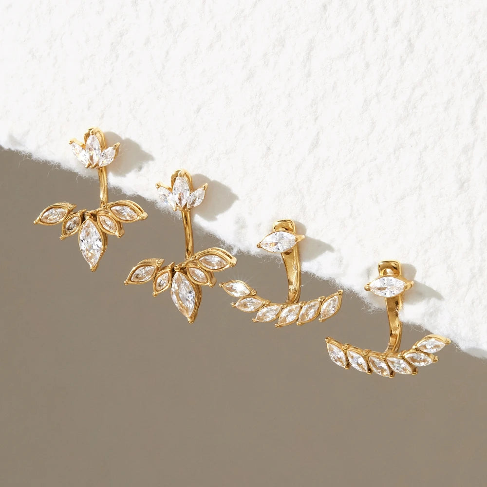 KIKA Delicate Zircon Earring Jackets For Women Front Back 18K Gold PVD Plated Stainless Steel Stud Earrings Fashion Jewelry