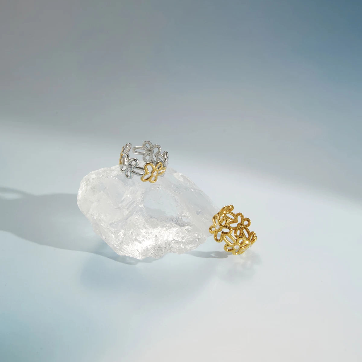 KIKA Delicate Hollow-Out Flower Opening Ring PVD  Plated Stainless Steel 316L
