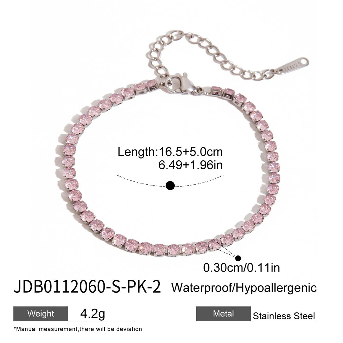 Stainless Steel Smooth Pentagram Bracelet Zircon Heart Bracelet