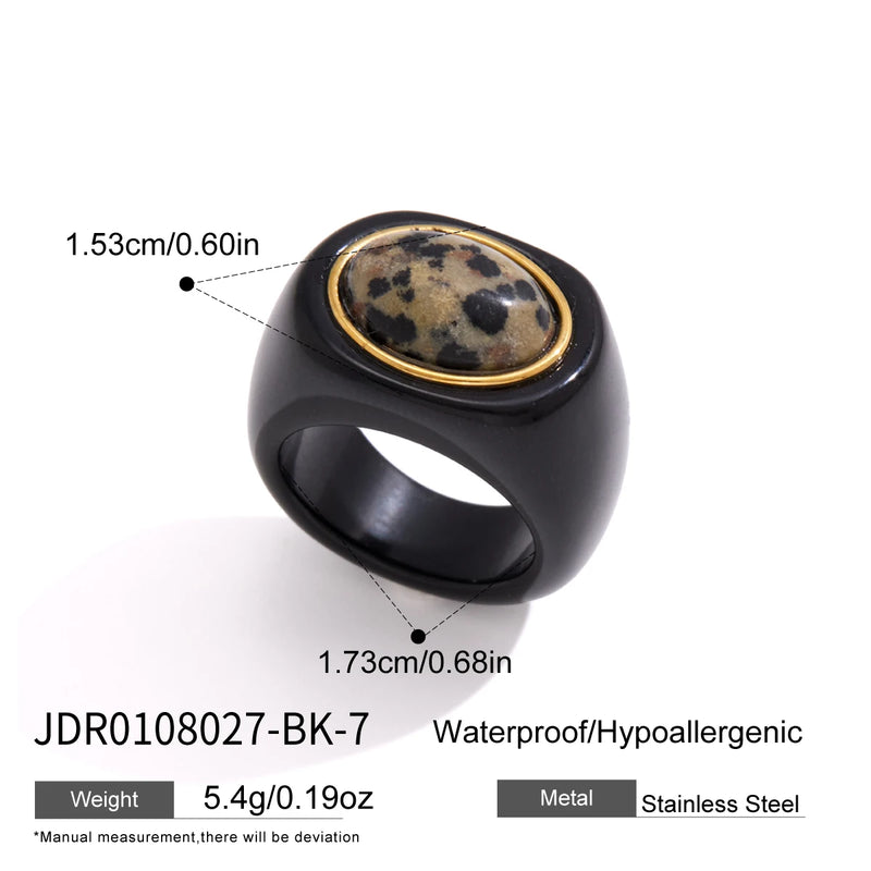 KIKA Size 7 Vintage Oval Natural Stone Rings For Women Minimalist Autumn Winter Resin Rings Simple Fashion Jewelry Gift