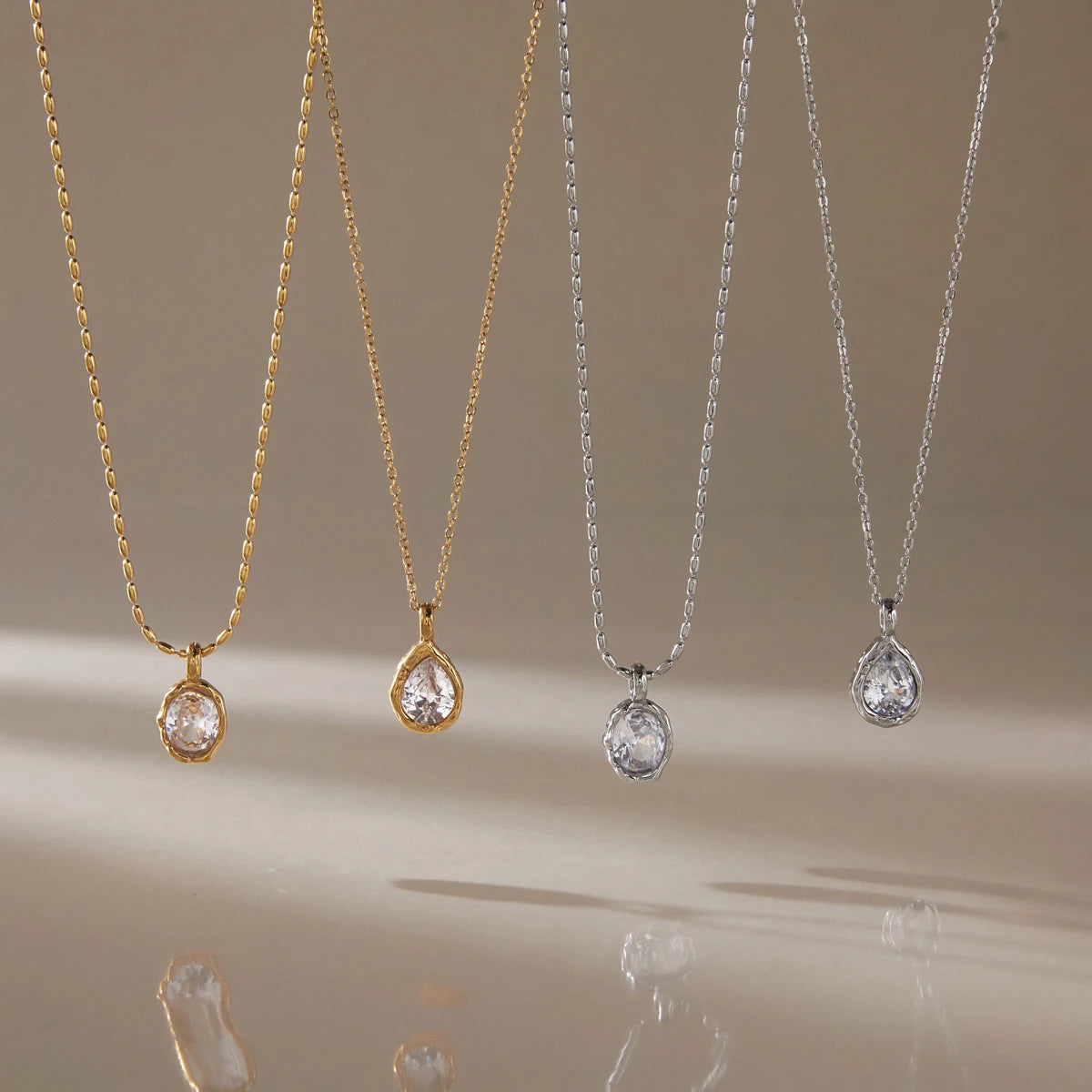 Kika Classic Geometric Zircon Pendant Necklace Minimalist 18K Gold Plated Stainless Steel 316L