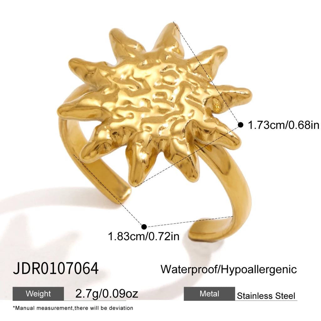 KIKA Classic Sun Shape Open Rings For Women Minimalist 18K Gold PVD Plated Stainless Steel 316L