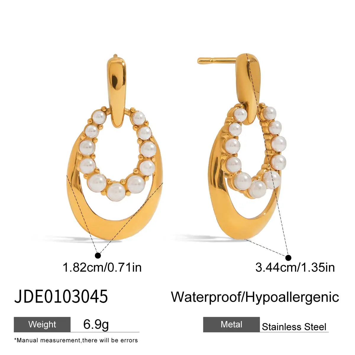 KIKA Fashion Pearl Hollow Door Handle Earrings 18K Gold Color PVD Plated Stainless Steel 316L Oval