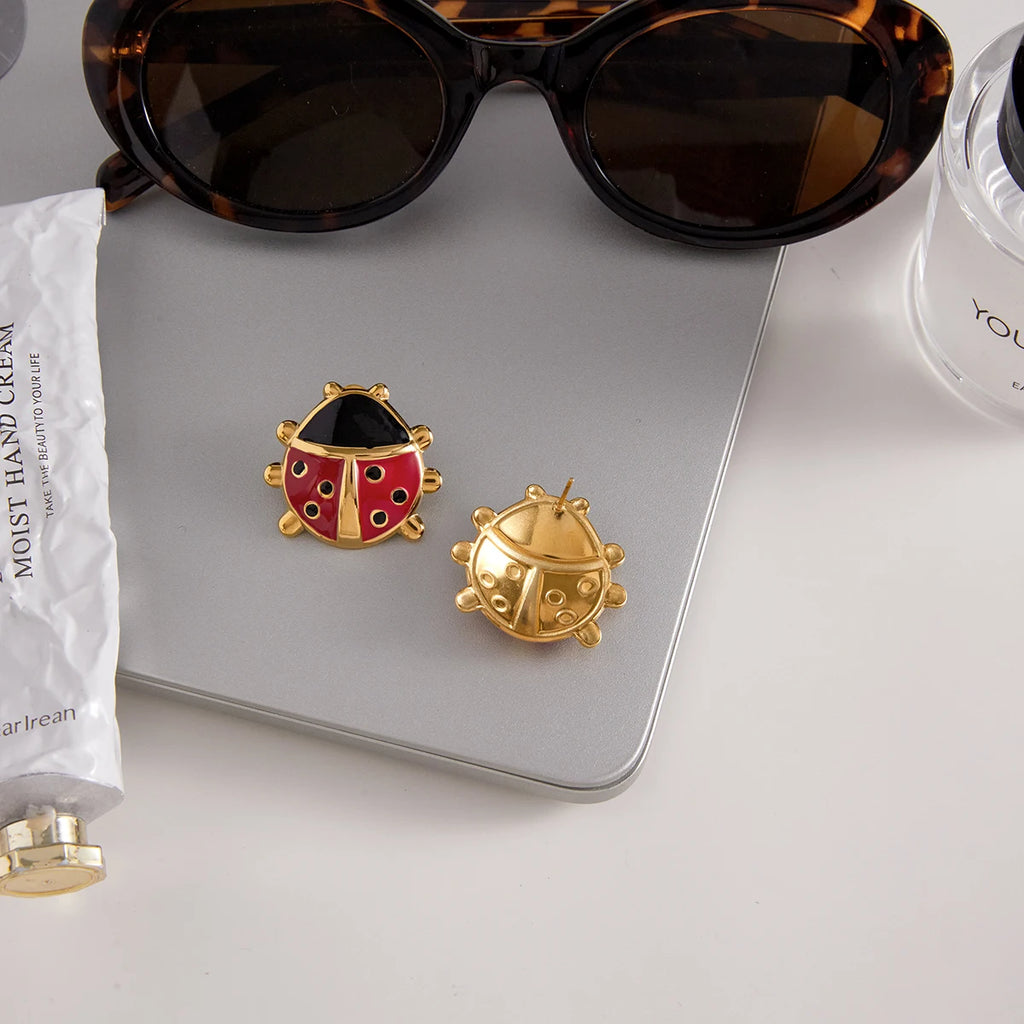 Dripping Oil Ladybug Ear Studs
