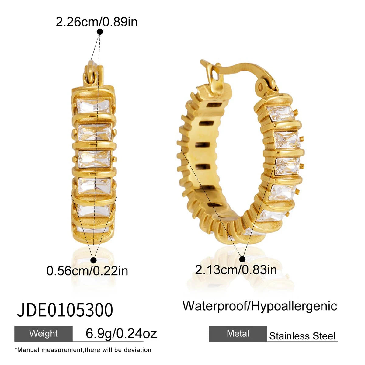 KIKA Classic Iced Out Crystal Clip Earrings PVD 18K Gold Plated Stainless Steel 316L