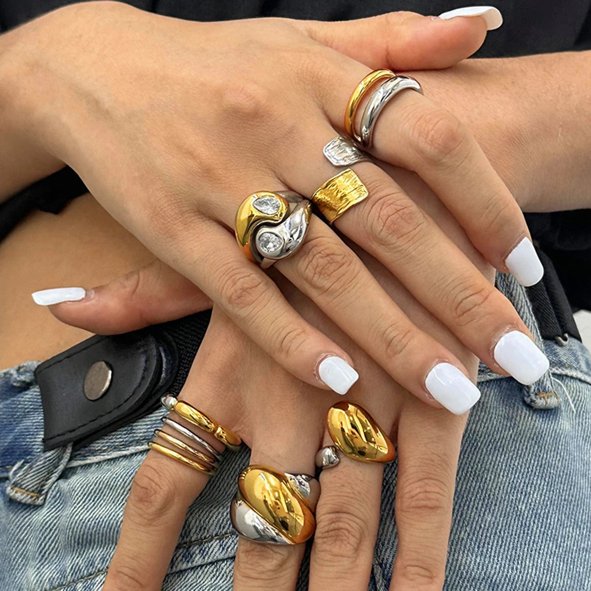 kika Mixed Metal Ring For Women Gold Color And Silver Color Two Tone Ring