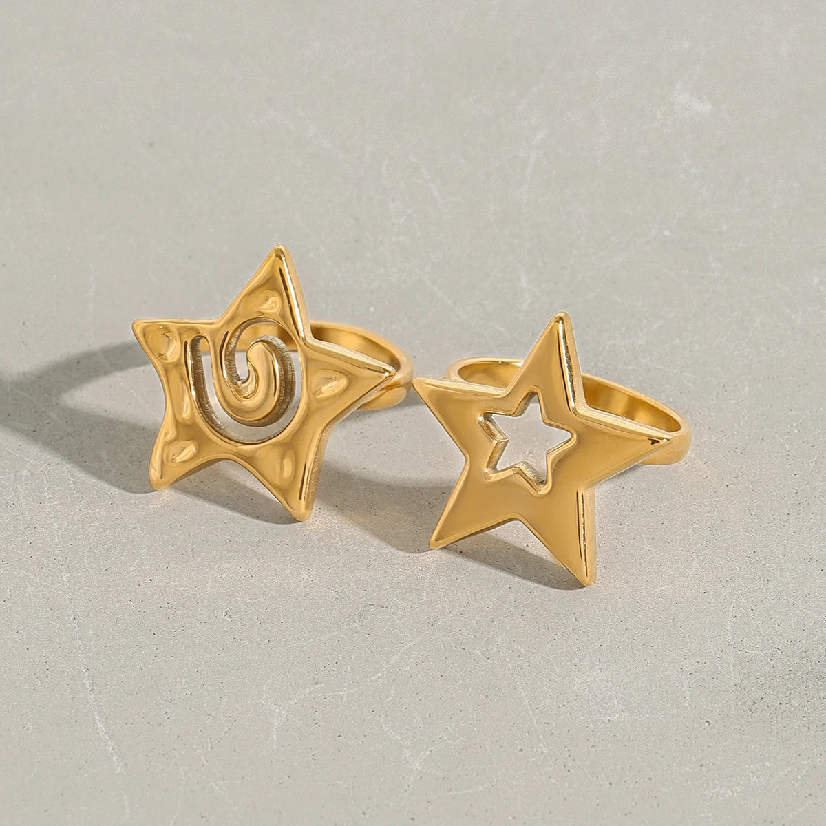 Kika Minimalist Smooth Five pointed Star Hollow Ring 18K Gold Color Plated Stainless Steel Star Ring