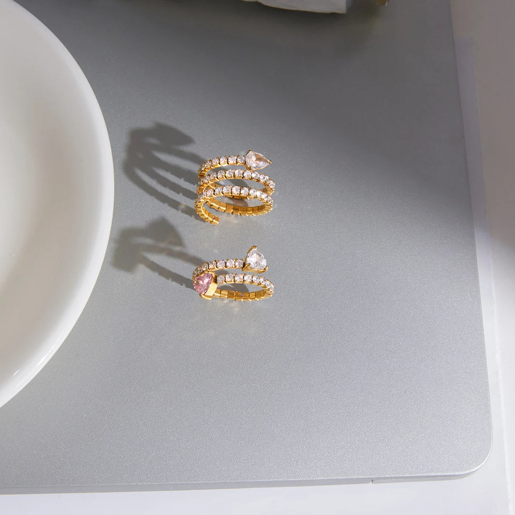 Kika White Water Droplet Shaped Zircon Multi-Layered Open Ring