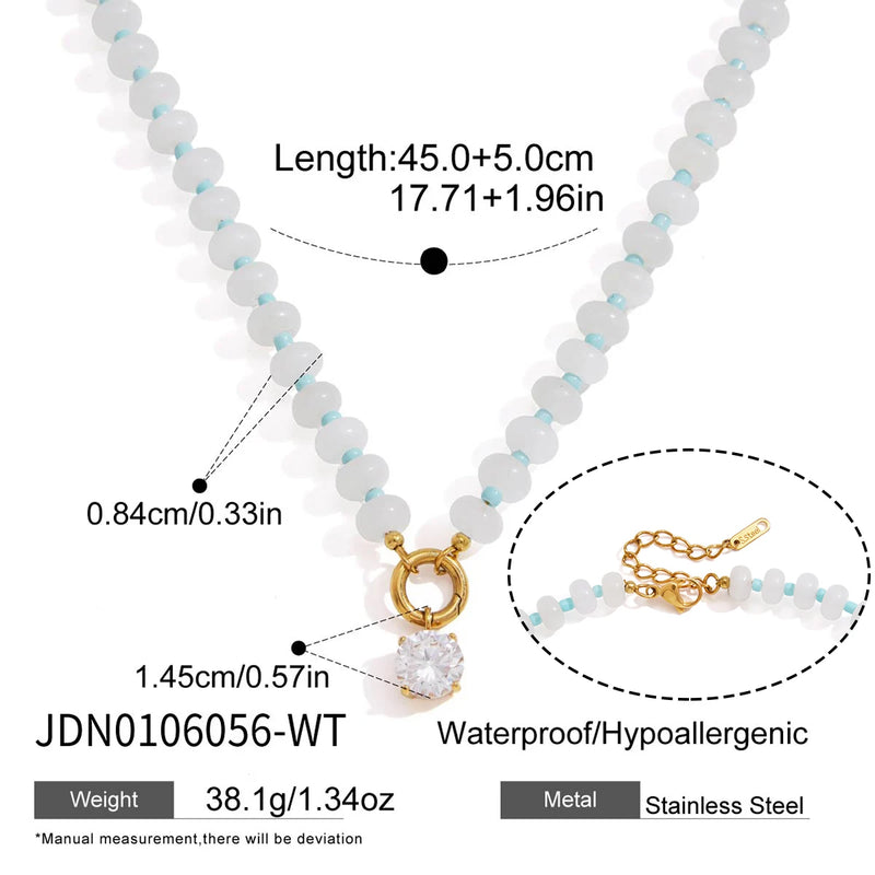 Kika Natural Stone Bead Chain Geometric Zircon Pendant Necklace