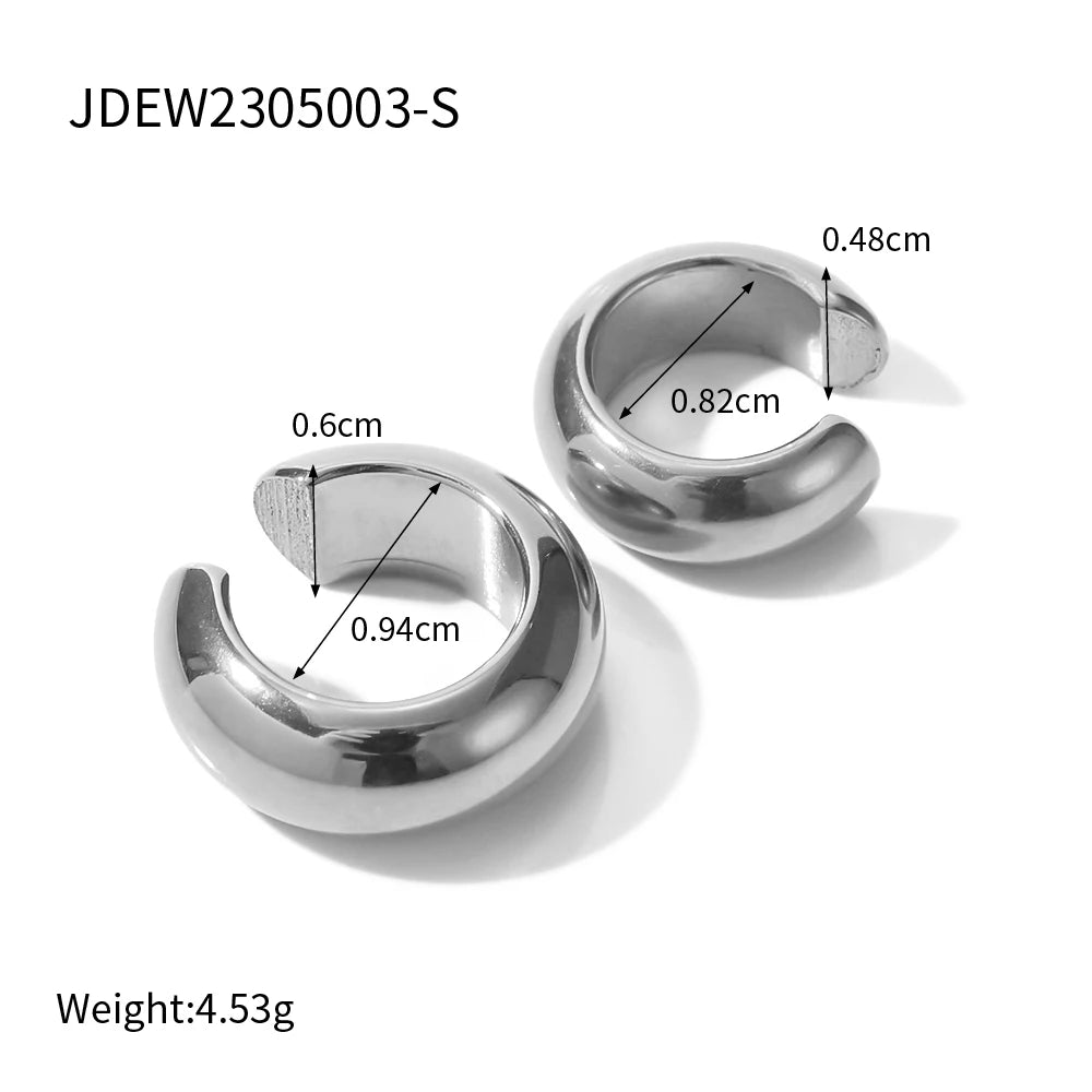 KIKA Stainless Steel 316L Chunky Huggie Hoop Earrings Non Piercing Chunky Ear Cuff Silver Color Hoop Earring