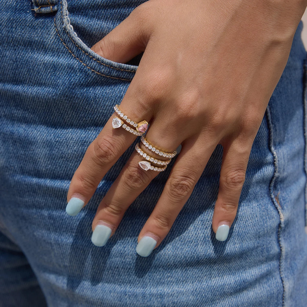 Kika White Water Droplet Shaped Zircon Multi-Layered Open Ring