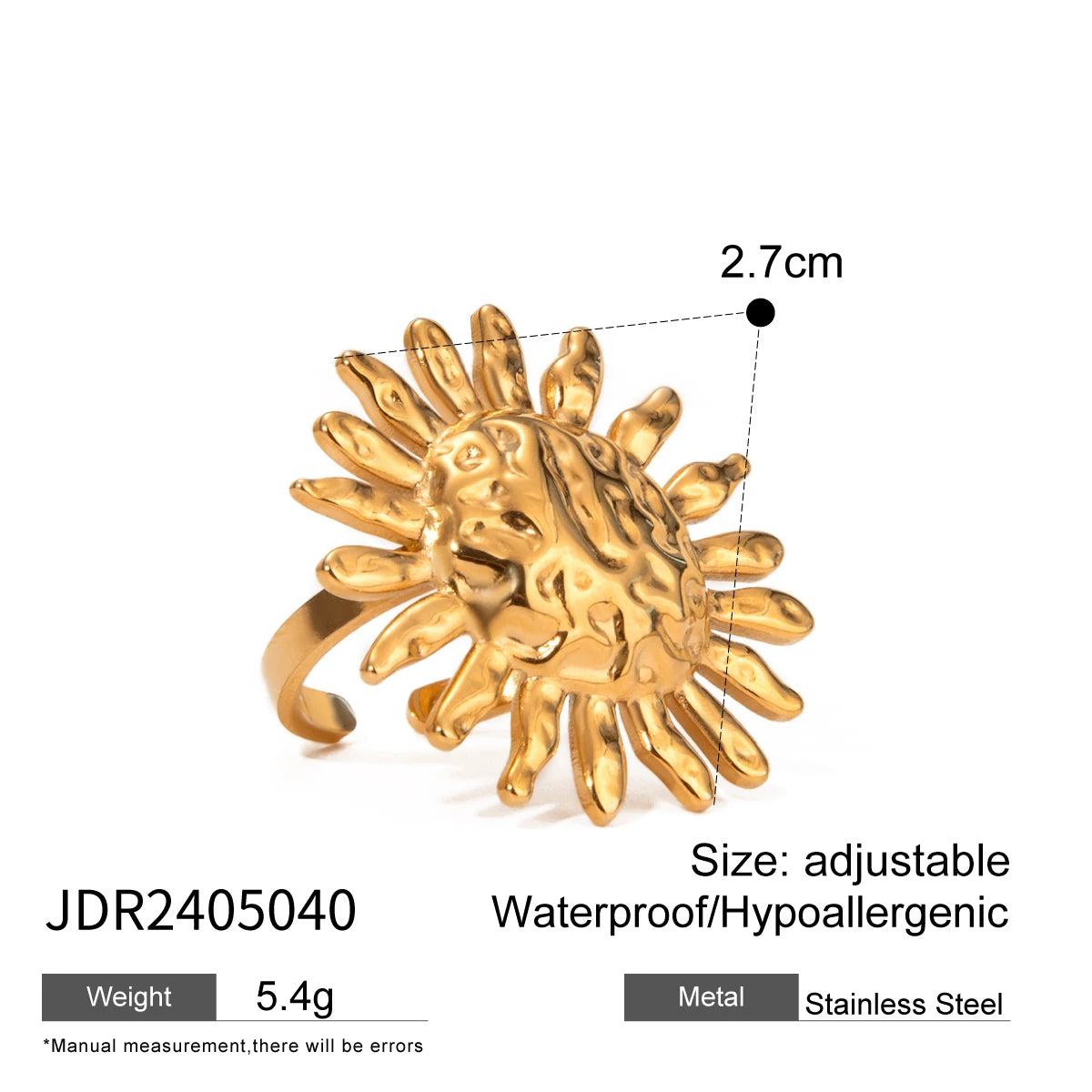 Kika Gold Color Sunshine Ring Full Sunburst Ring Rising Sun Dainty  Celestial Jewelry Stackable Ring Gift Wife