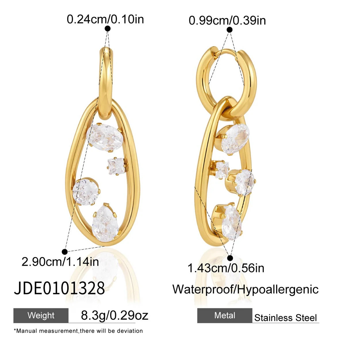 KIKA Geometric Zircon Drop Earrings  PVD Plated Stainless Steel 316L
