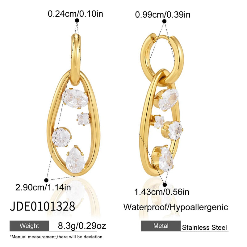 KIKA Geometric Zircon Drop Earrings  PVD Plated Stainless Steel 316L