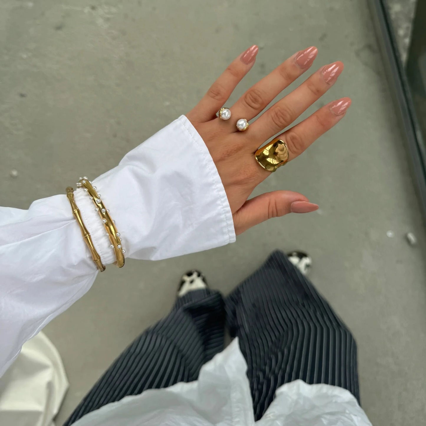 Kika Minimalist 18K Gold Color Plated Stainless Steel Pearl Ring