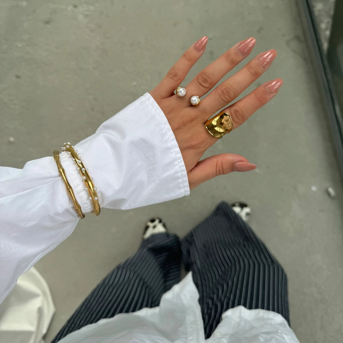 Kika Minimalist 18K Gold Color Plated Stainless Steel Pearl Ring