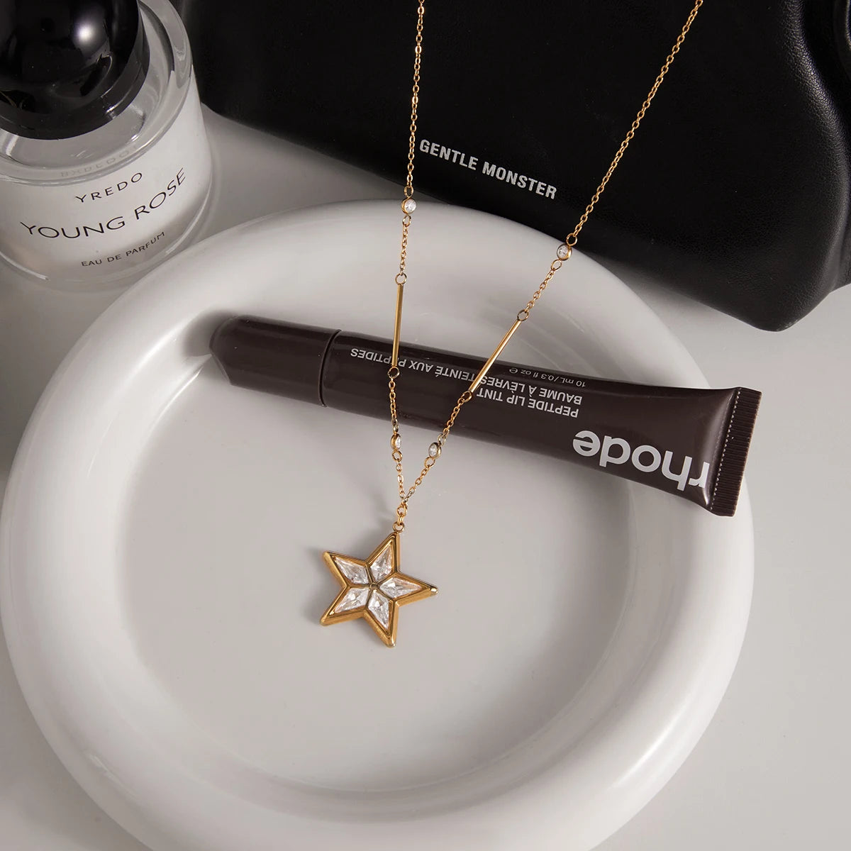 Kika Plated Gold Color Shiny Zircon Star Pendant Necklace
