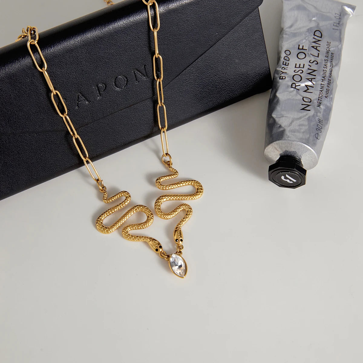Zircon Pendant Black Rhinestone Snake Shape Chain Necklace