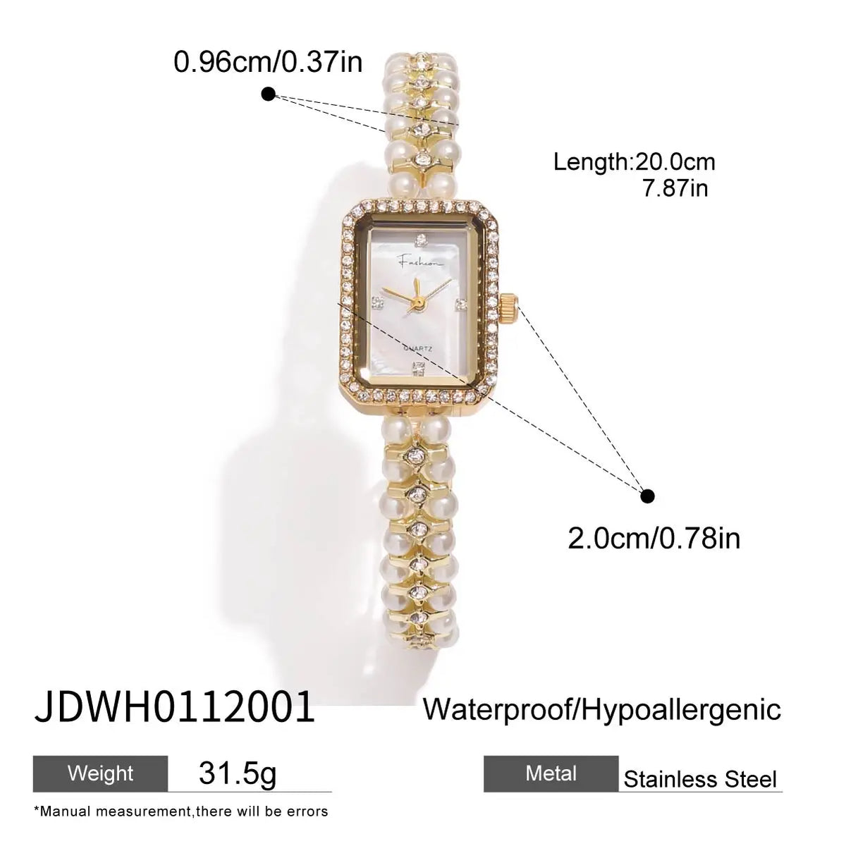 KIKA Fashion Pearl Rectangular Watch PVD  Plated Stainless Steel 316L