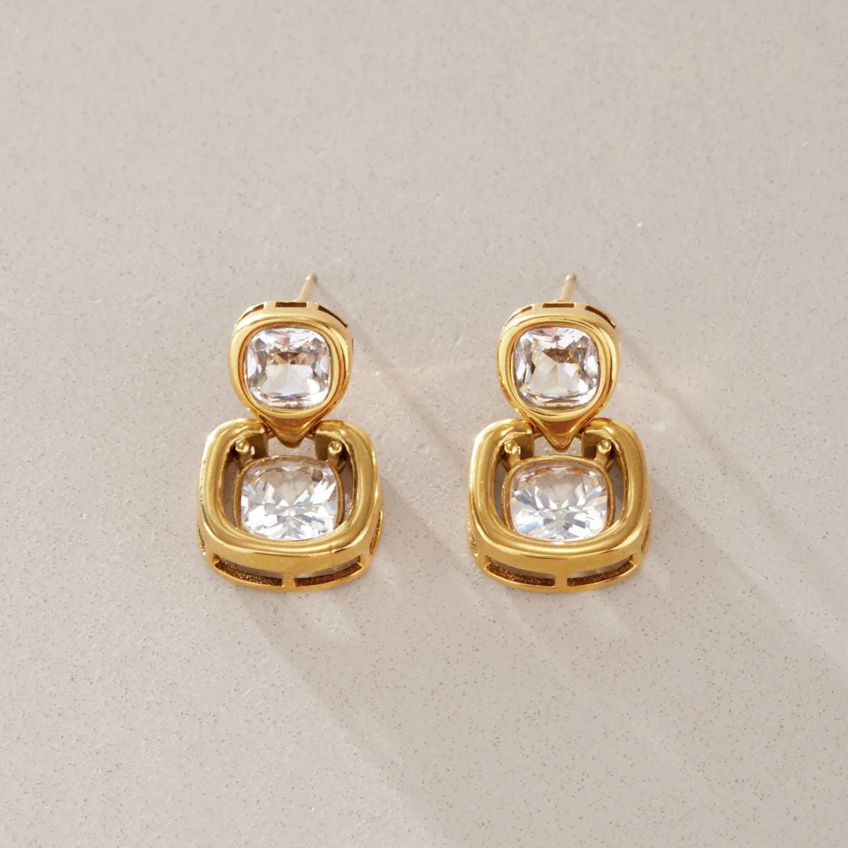 KIKA Delicate Square Zircon Earrings  18K Gold PVD Plated Stainless Steel 316L