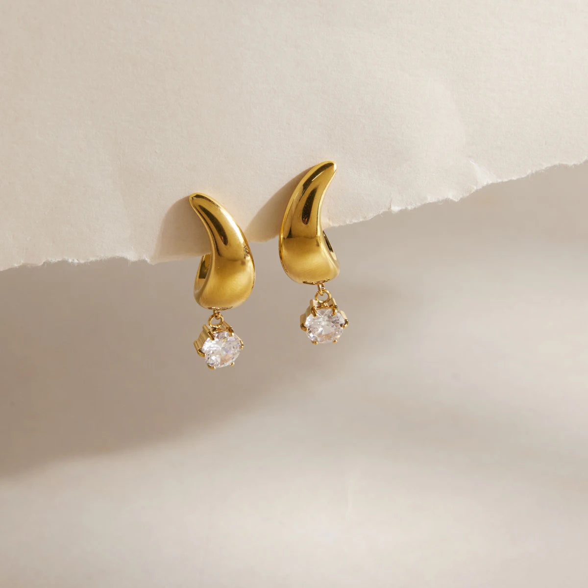KIKA Round Zircon Drop Earrings PVD Plated Stainless Steel 316L