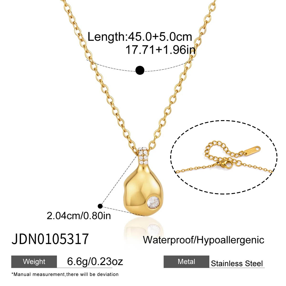 KIKA Glass Stone Crystal Geometric Pendant Necklace 18K Gold Plated Stainless Steel Necklace 316L