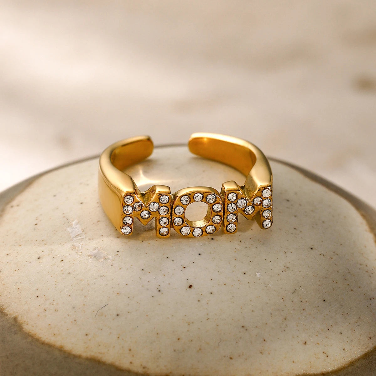 Kika Minimalist Stainless Steel Letters Texture Ring Gold Color Waterproof