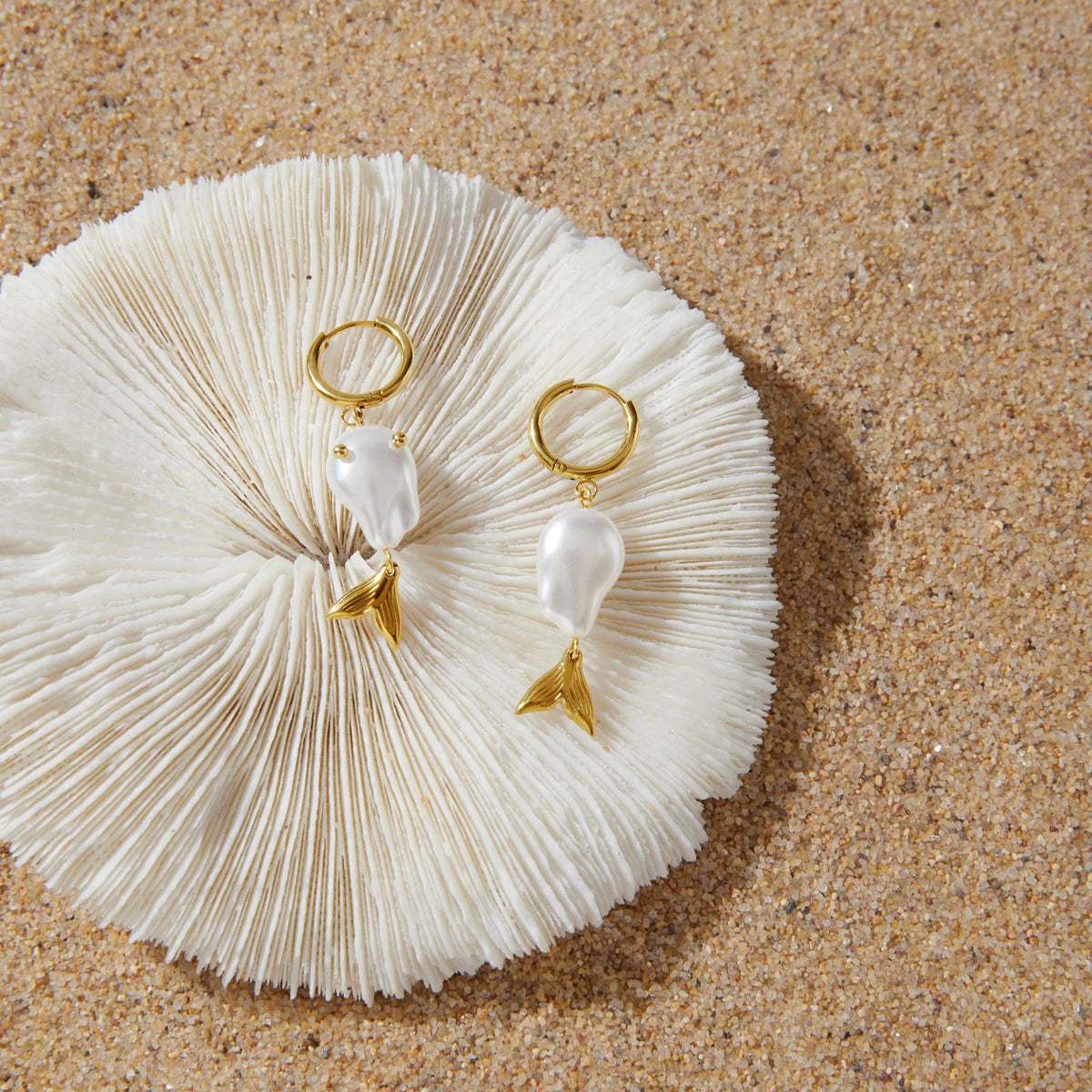 KIKA Delicate Fish Pendant Earrings  PVD Gold Plated Stainless Steel 316L