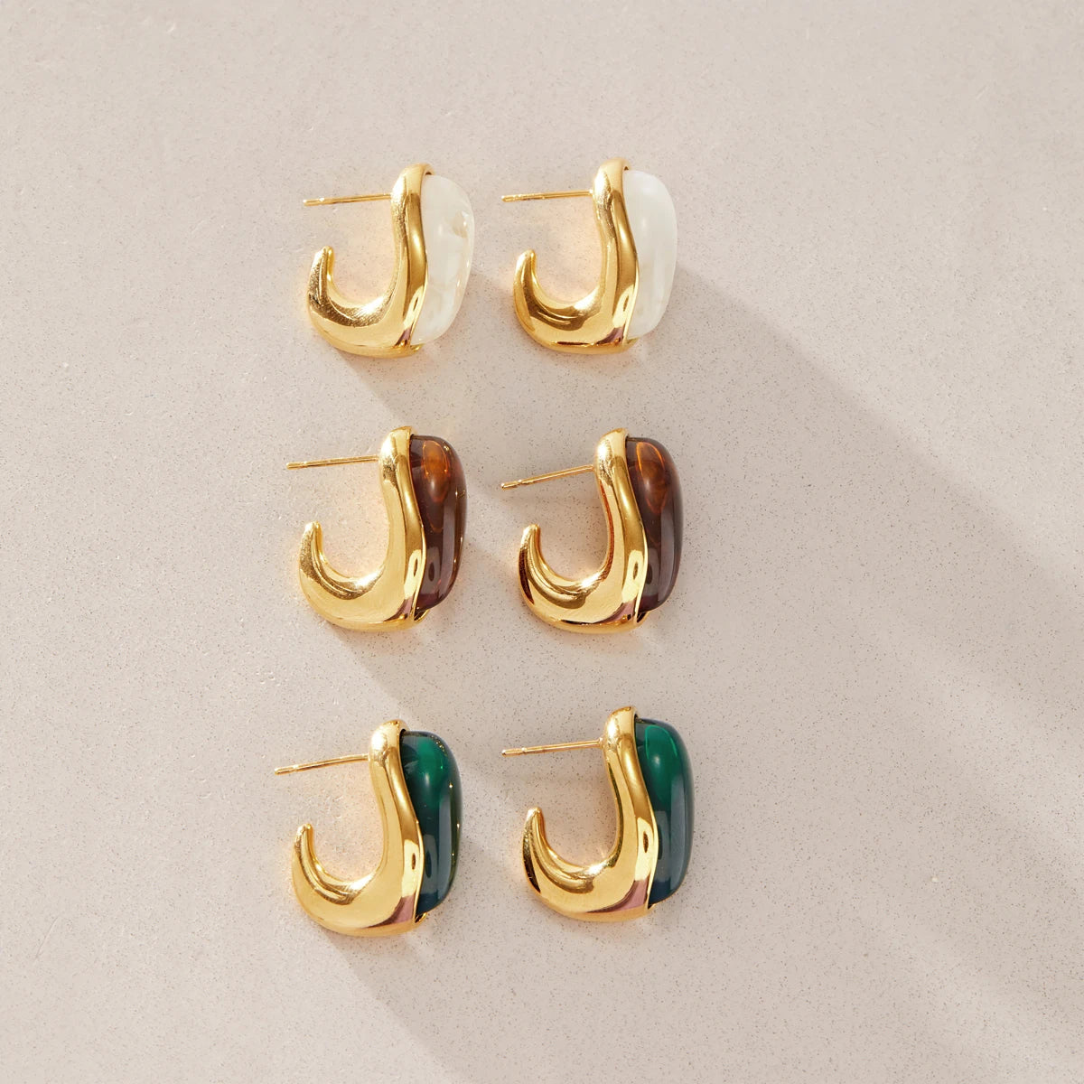 KIKA Elegant Geometric Resin C Shape Stud Earrings For Women 18K Gold PVD Plated Stainless Steel 316L Earrings Fashion Jewelry Gift
