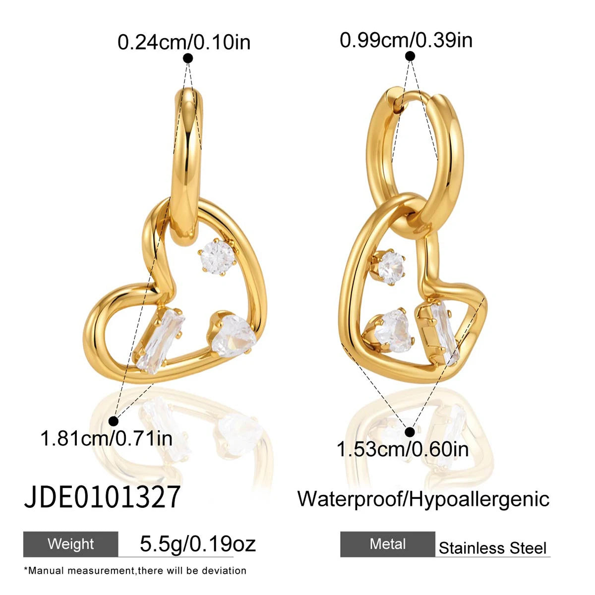KIKA Geometric Zircon Drop Earrings  PVD Plated Stainless Steel 316L