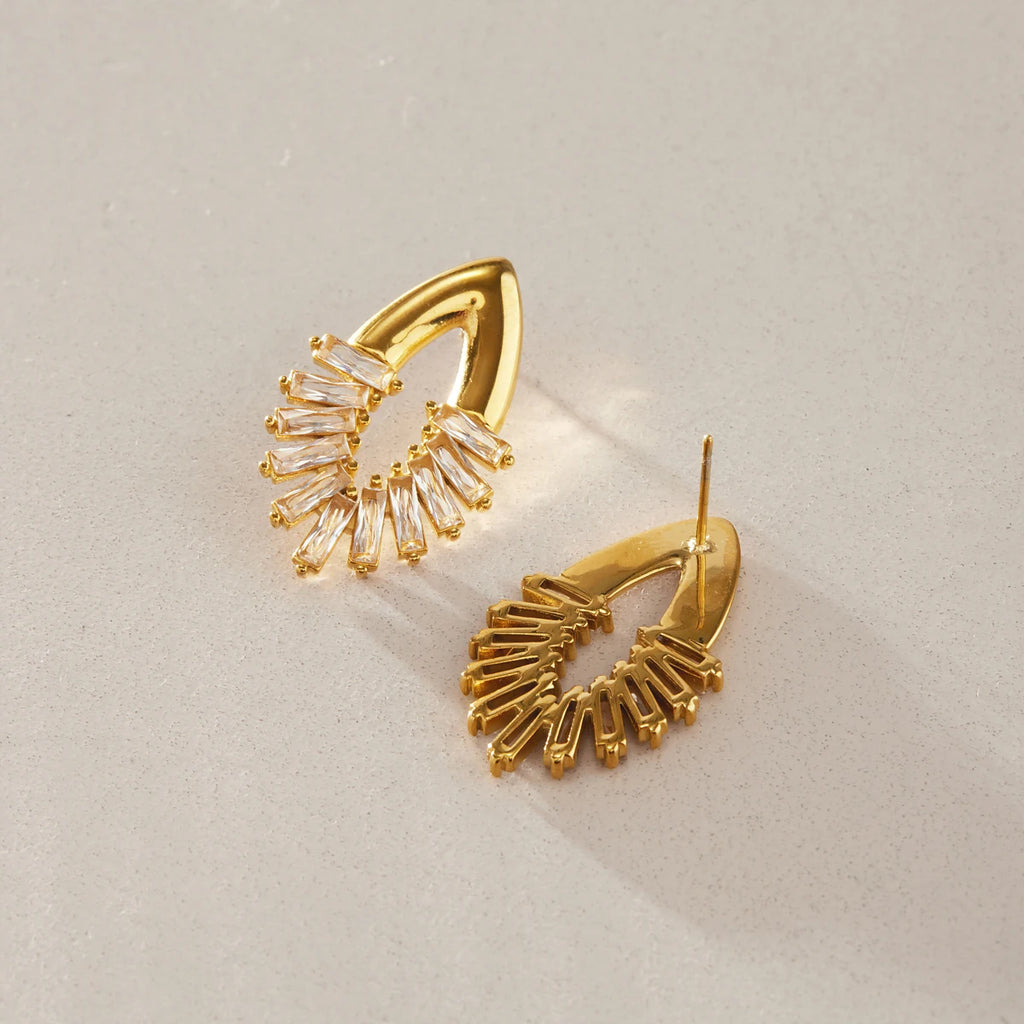 KIKA  Delicate Crystal Eye Shape Stud Earrings PVD 18K Gold Plated Stainless Steel 316L