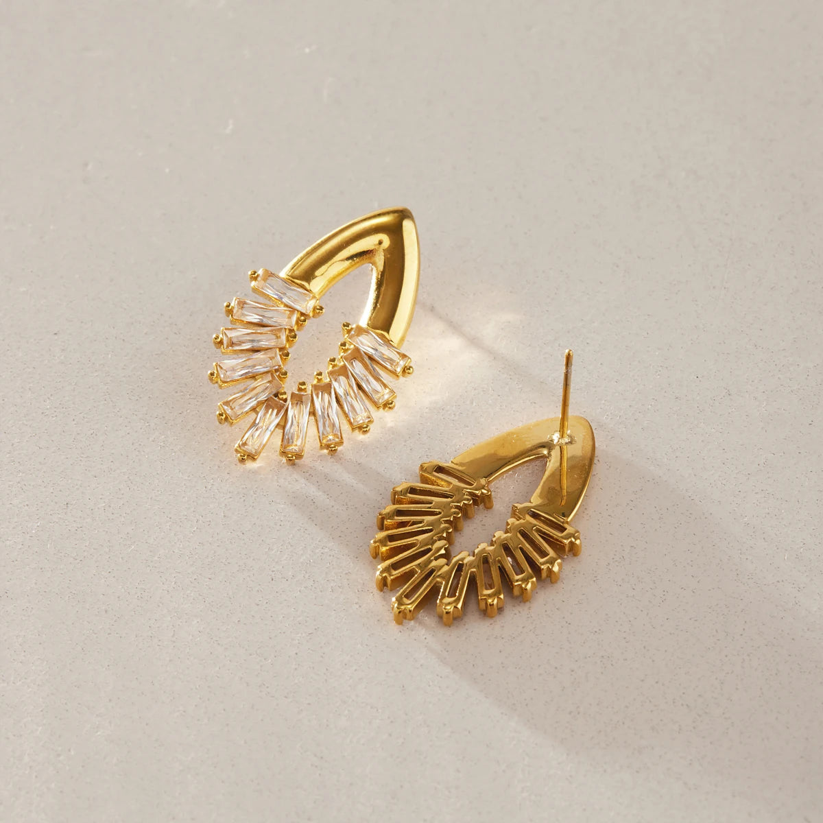 KIKA  Delicate Crystal Eye Shape Stud Earrings PVD 18K Gold Plated Stainless Steel 316L