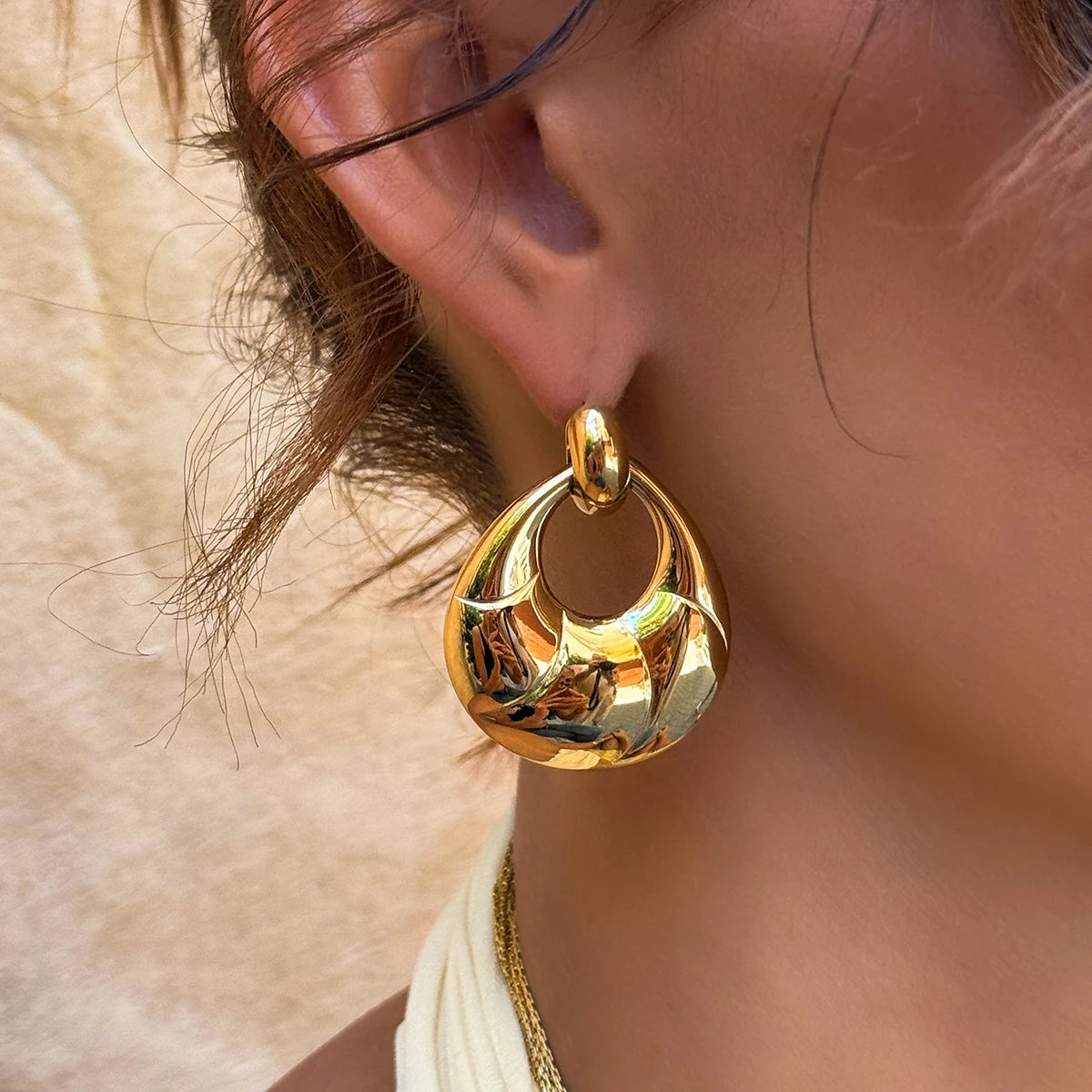 KIKA Chunky Ribbed Hoops by Caitlyn Minimalist Statement Oval Hoop Croissant Earrings Gold & Silver Color