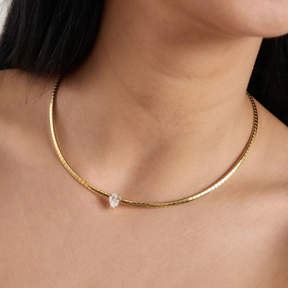 KIKA Classic Water Drop Zircon Chokers Necklace For Women Minimalist 18K Gold Plated Stainless Steel Necklace Fashion Jewelry
