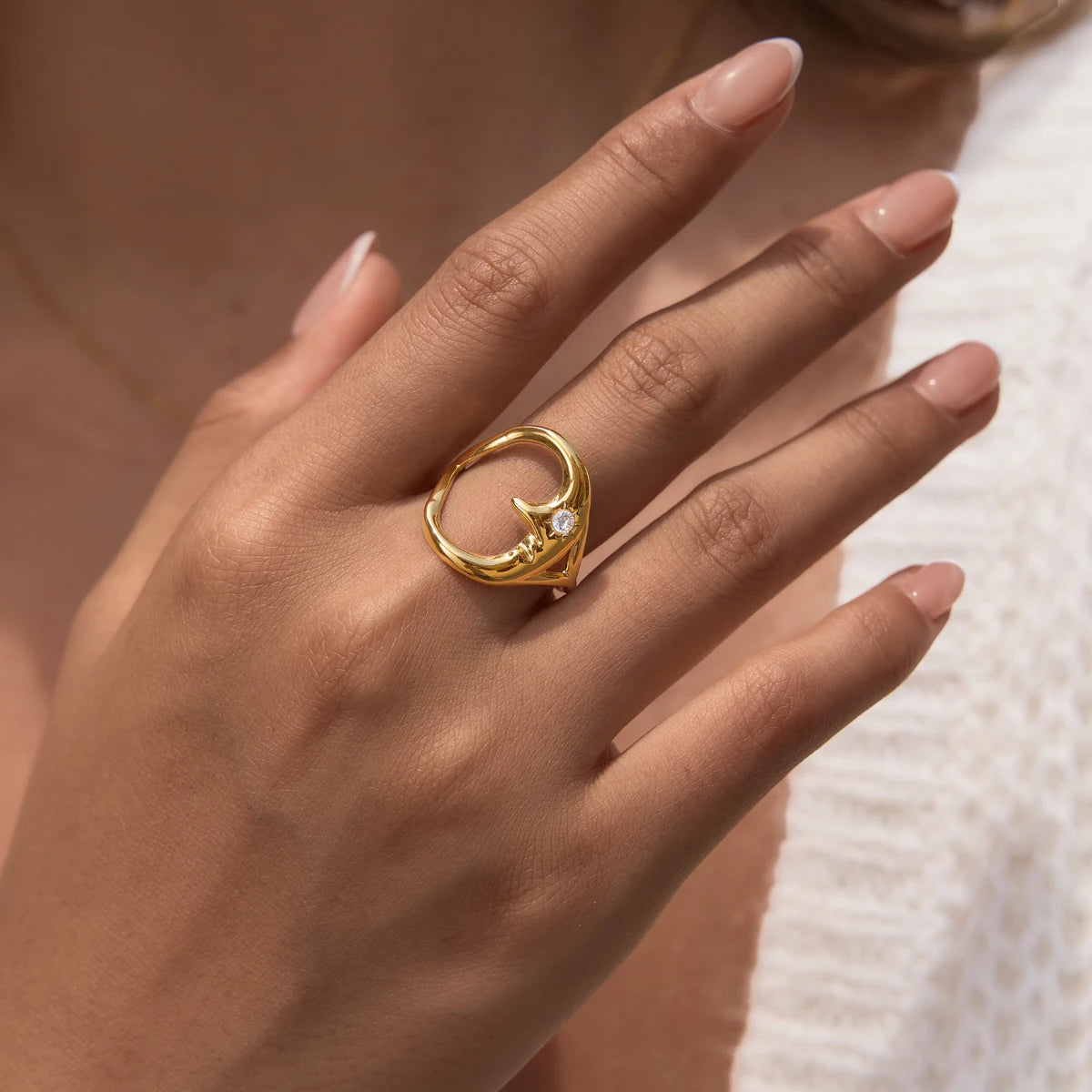 KIKA Classic Moon Shape Hollow Open Rings  PVD Plated Stainless Steel 316L