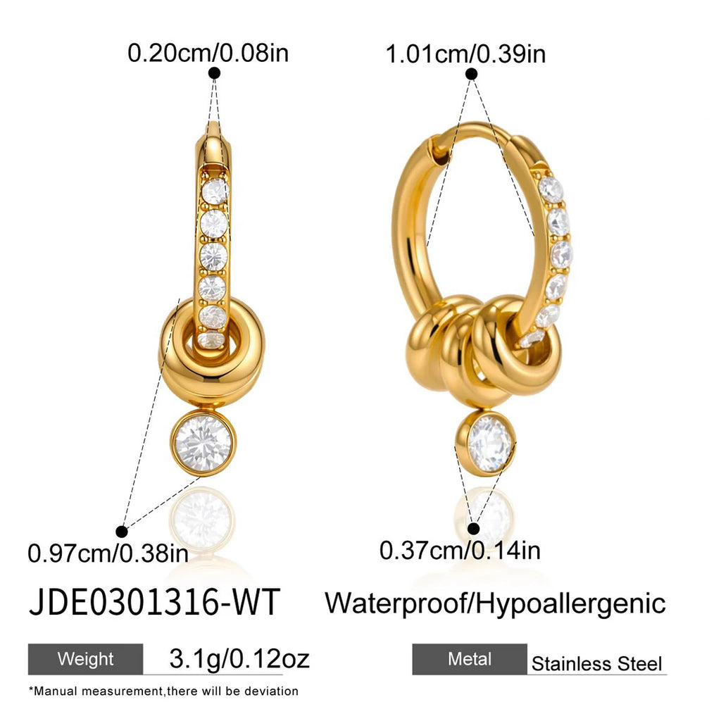 KIKA Delicate Green And White Rhinestone Multi Ring Pendant Earrings  PVD  Plated Stainless Steel 316L