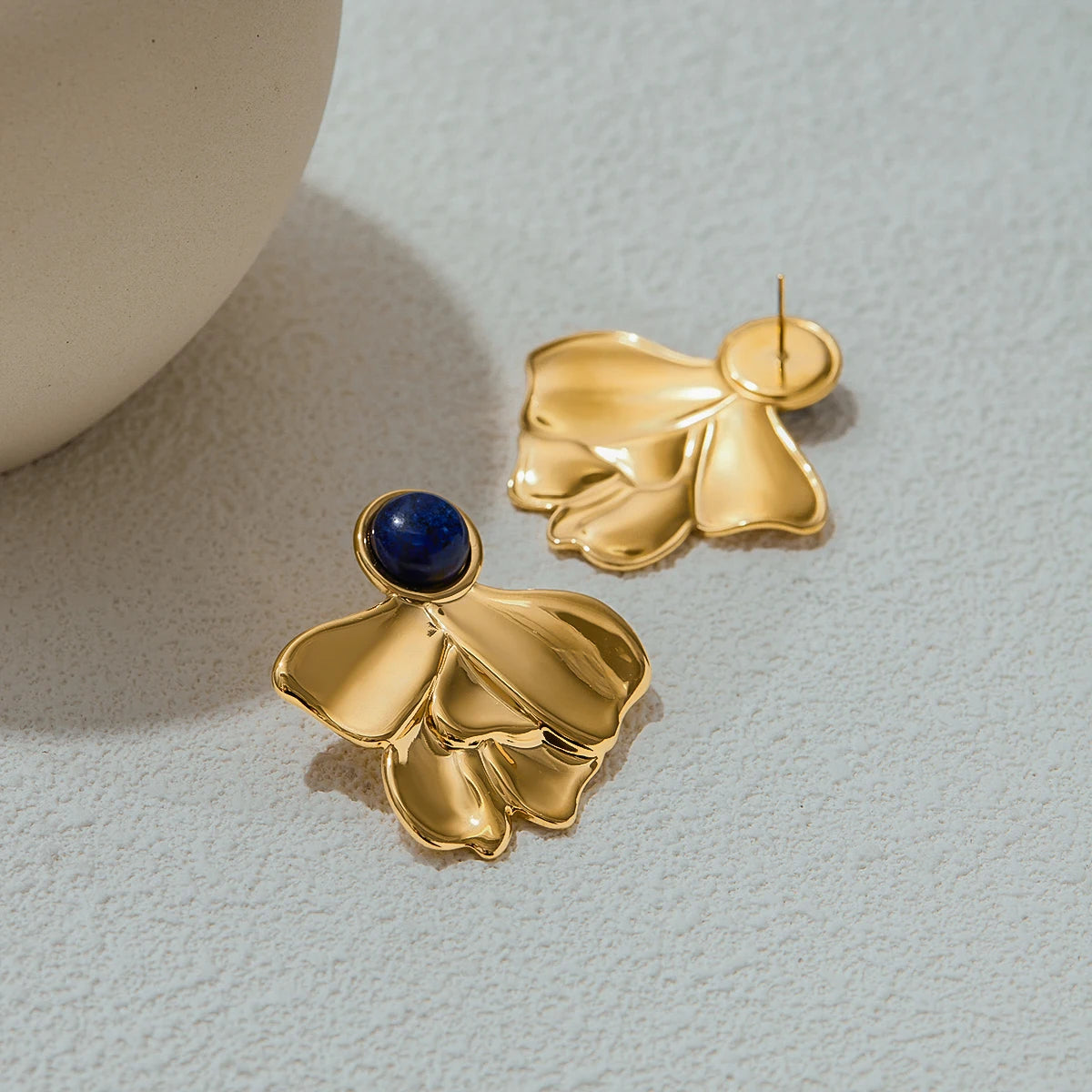 Kika Vintage Turquoise Irregular Fan Shaped Ear Studs 18K Gold Color Plated Stainless Steel