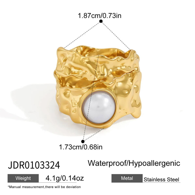 Kika Classic Hammer Texture With Imitation Pearl Wide Open Ring ñ