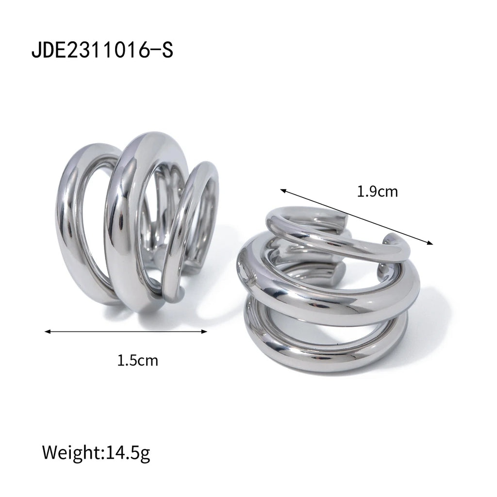 KIKA 18K Gold Color Stainless Steel 316L Three-layer Ear Clip Waterproof Metal Unique Fashion Trendy