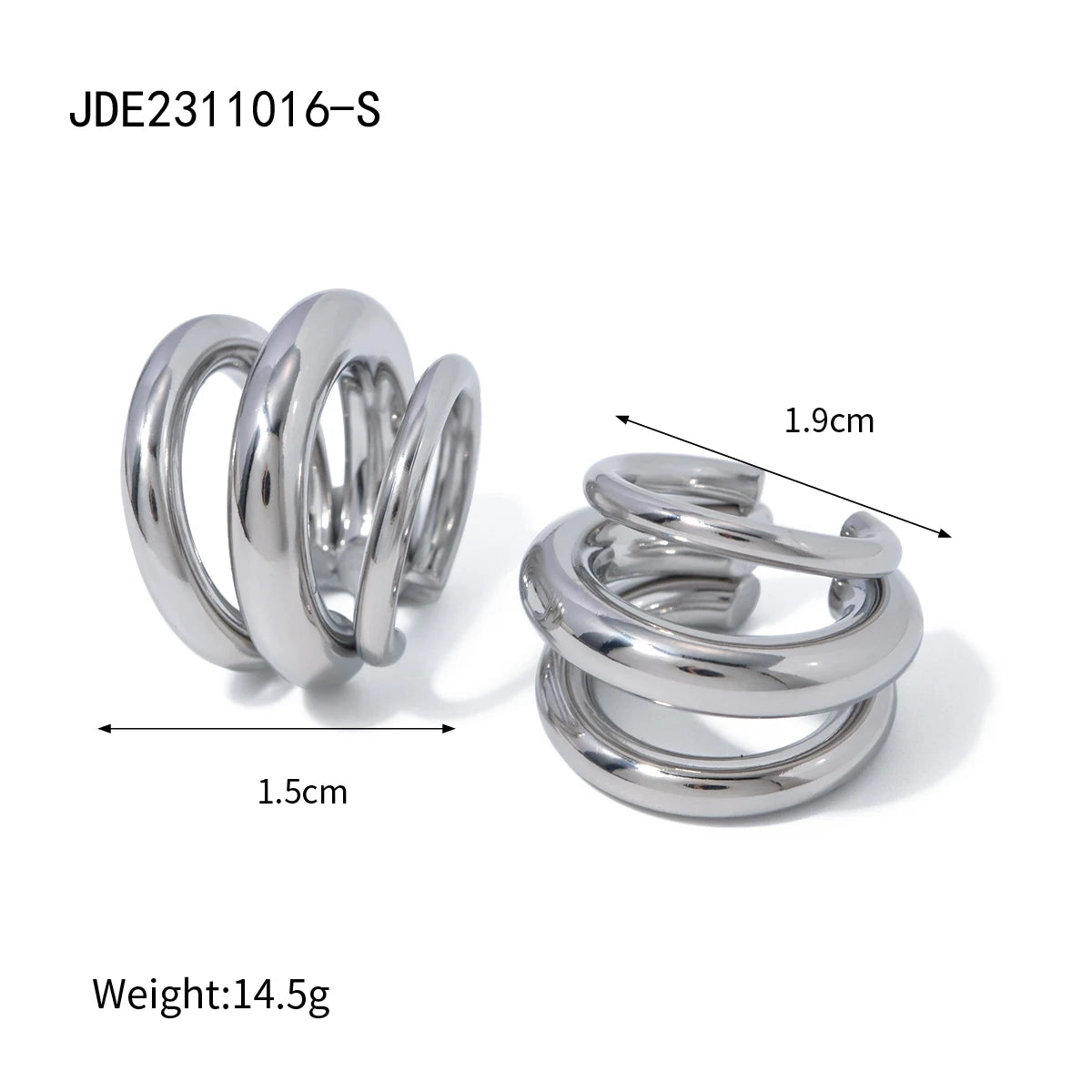 KIKA 18K Gold Color Stainless Steel 316L Three-layer Ear Clip Waterproof Metal Unique Fashion Trendy
