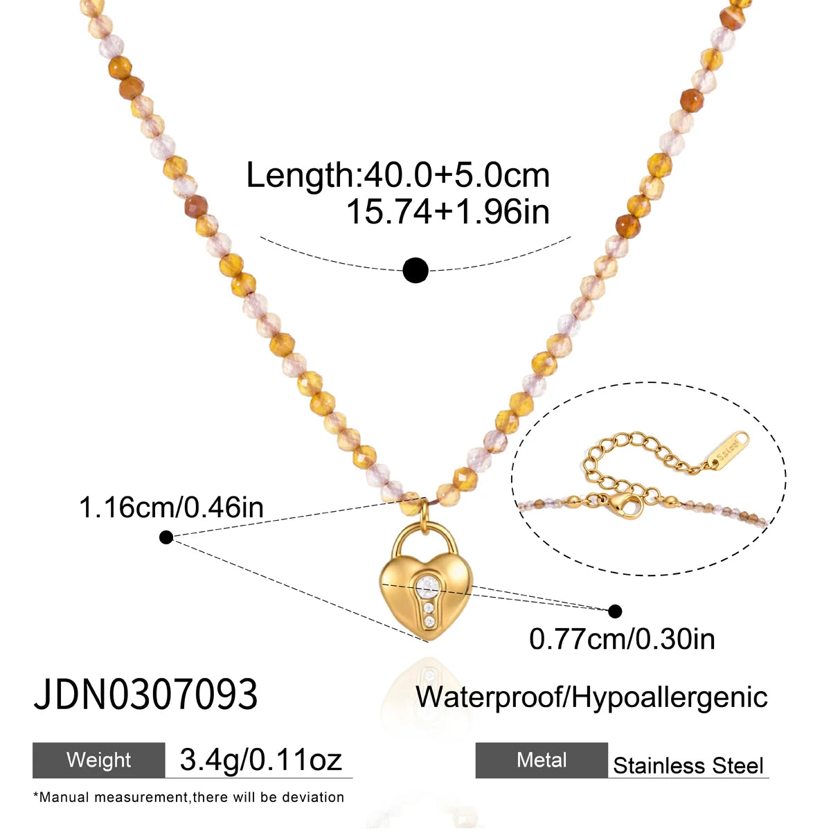 KIKA Vintage Geometric Pendant Natural Stone Beaded Necklace For Women Minimalist 18K Gold PVD Plated Stainless Steel Necklace